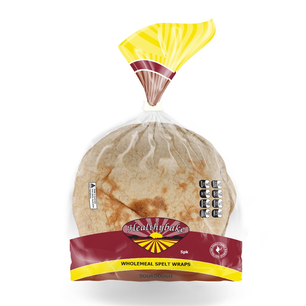 HEALTHYBAKE | Organic Wholemeal Spelt Wraps Sourdough, Pack of 5 Packs (order 2-3 days ahead)