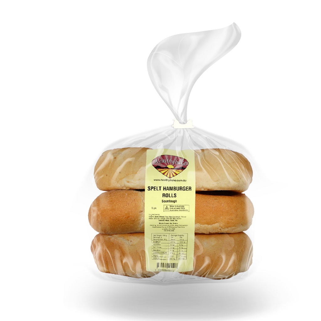 HEALTHYBAKE | Organic Spelt Hamburger Rolls Sourdough, Pack of 6 Packs (order 2-3 days ahead)