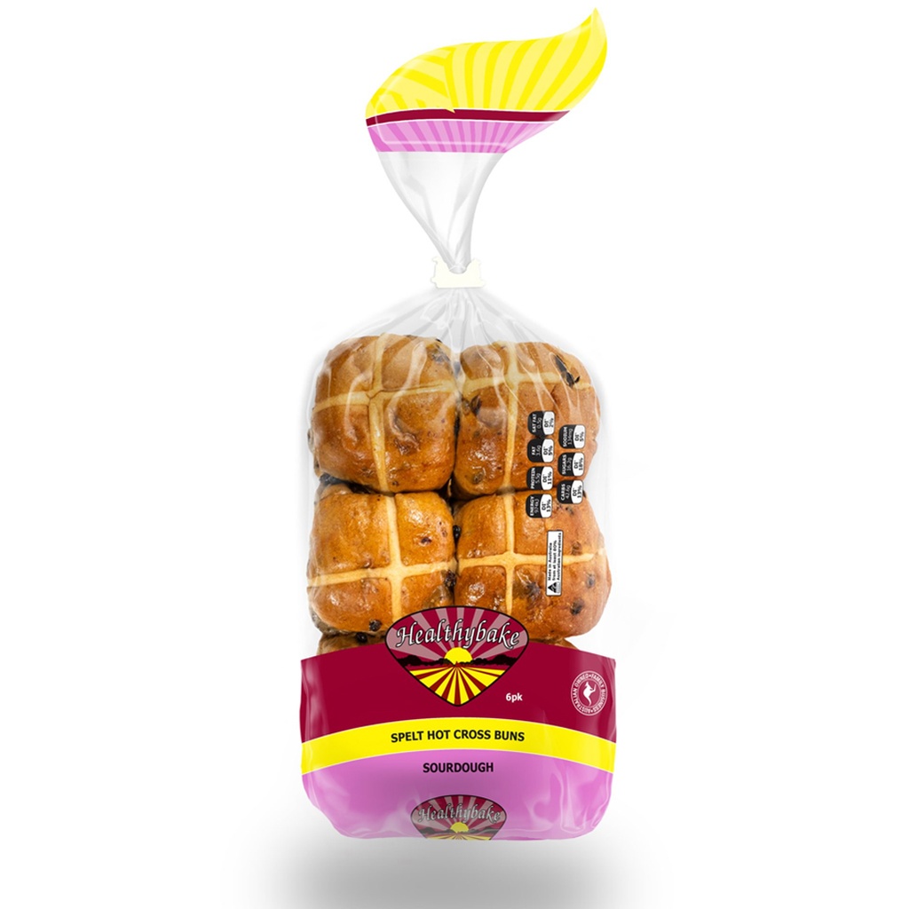 HEALTHYBAKE | Organic Spelt Choc Chip Hot Cross Buns Sourdough, Pack Of 6 Packs (order 2-3 days ahead)