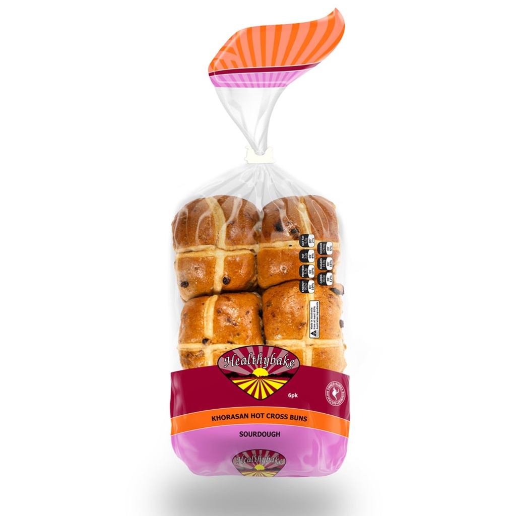 HEALTHYBAKE | Organic Spelt Hot Cross Buns Sourdough, Pack 6 Packs (order 2-3 days ahead)