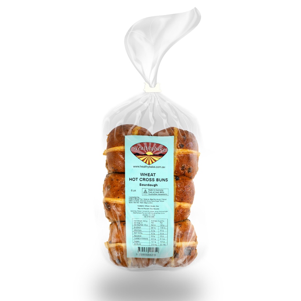 HEALTHYBAKE | Organic Spelt Fruitless Hot Cross Buns Sourdough, Pack Of 6 Packs (order 2-3 days ahead)