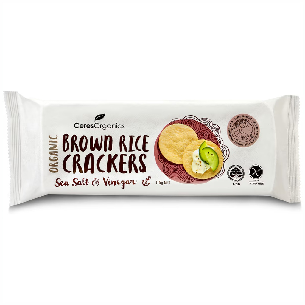 CERES ORGANICS | Brown Rice Salt & Vinegar Crackers, 115g