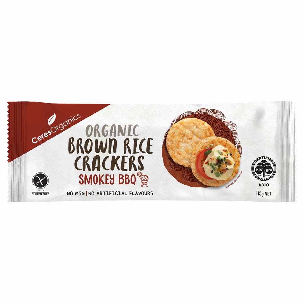 CERES ORGANICS | Brown Rice Smokey BBQ Crackers, 115g