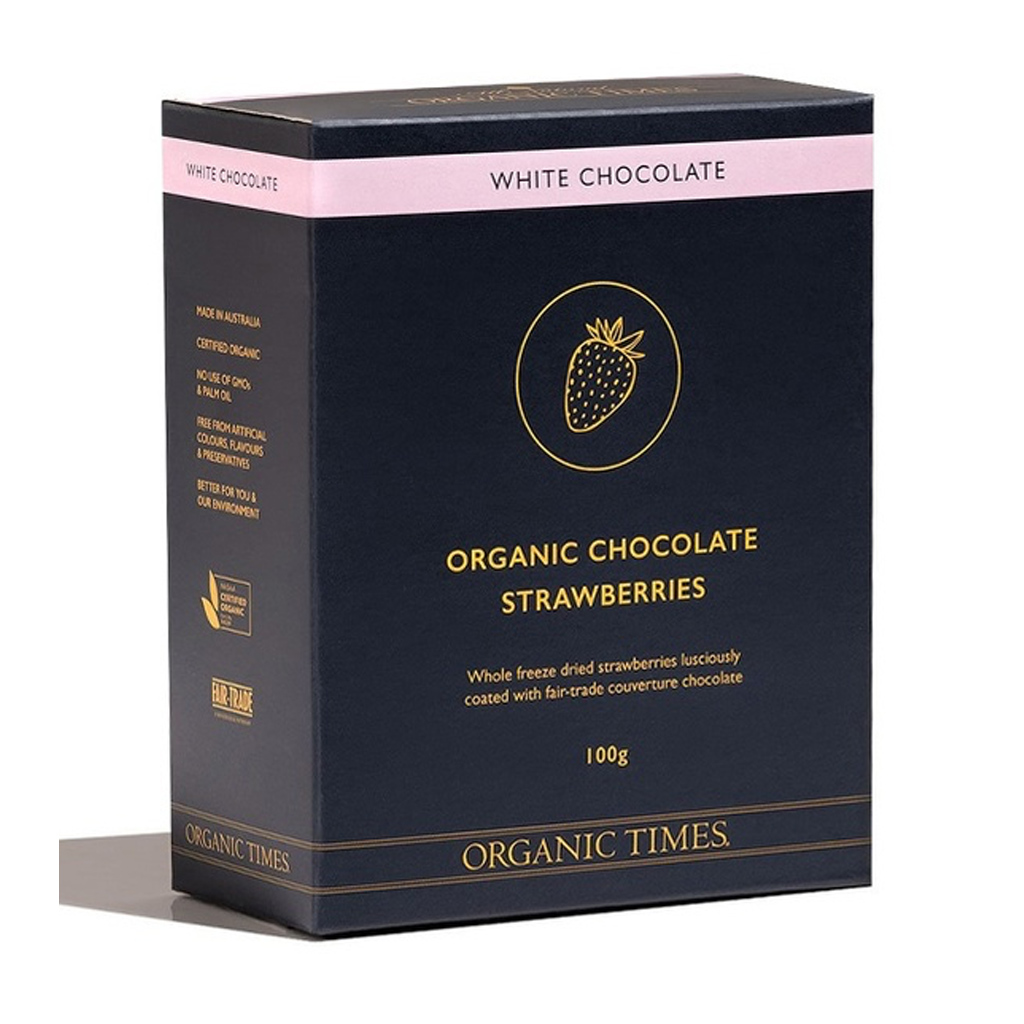 ORGANIC TIMES | White Chocolate Strawberries 100g