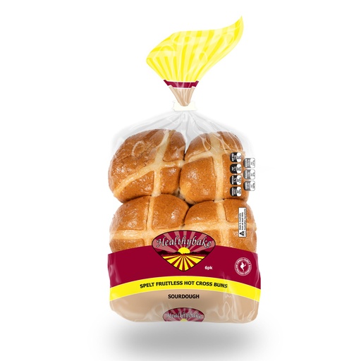 HEALTHYBAKE | Organic Spelt Fruitless Hot Cross Buns Sourdough, Pack Of 6 Packs (order 2-3 days ahead)