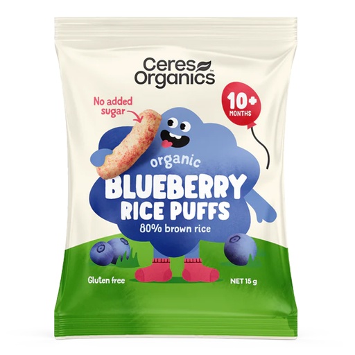 CERES ORGANICS | Rice Puffs Blueberry 6 x 15g